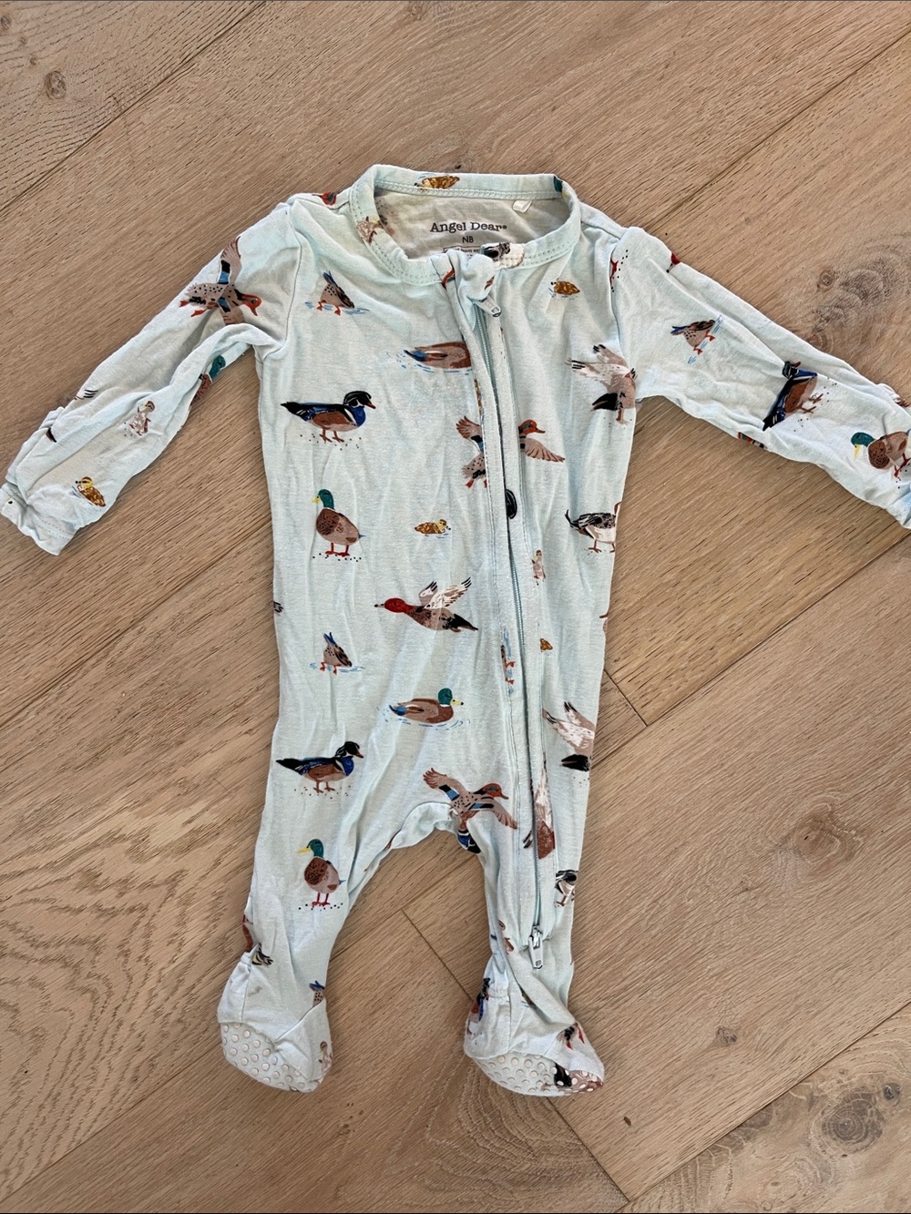 Angel Dear Blue  Duck-Print Zip Footed One-Piece NEWBORN